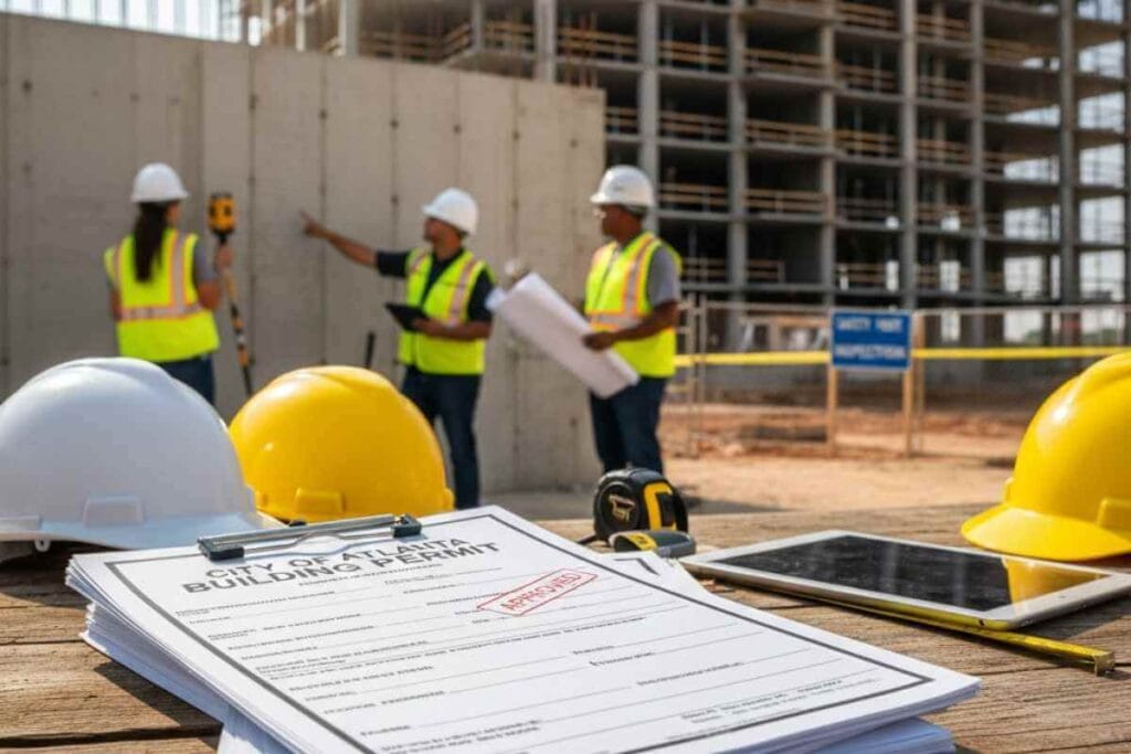 approved building permits on a construction site