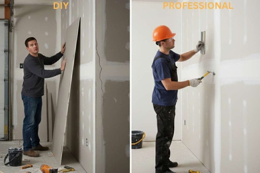 amateur worker versus professional drywall installer