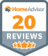 homeadvisor badge in 20 reviews with 5-star rating